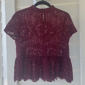 Wine Lacey Peplum Top
